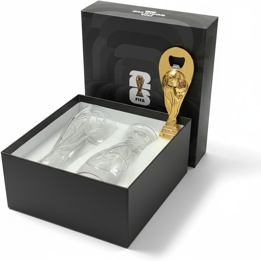 Official FIFA World Cup 2026 Edition - 17oz Shatterproof Trophy Pilsner Beer Cup & Bottle Opener Gift Set - Set of 2 with 6-inch Magnetic Bottle Opener Perfect for Tailgates, Pool Parties and BBQ’s